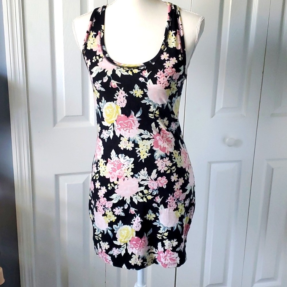 Floral Racer Back Dress, pink/black, Medium
